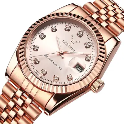 IP Rose Gold Quartz Watch with Steel Band