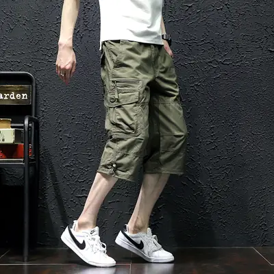 Men's Olive Green 7-Pocket Capri Pants