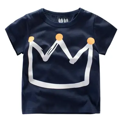 2024 Boys Crown Print T-Shirt Navy Blue Short Sleeve