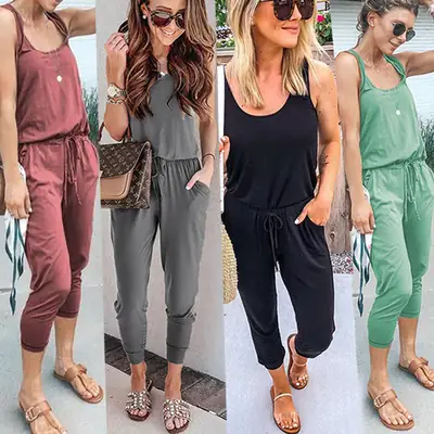 Women's 2-Piece Summer Jumpsuit Set with Tie Pocket