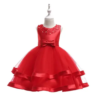 Pink Hand-Beaded Princess Dress for Girls 2-10Yrs