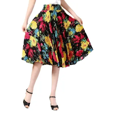 Black Floral Middle Skirt for Women Summer Wear