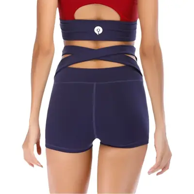 Red High-Elastic Cross Waist Yoga Shorts for Women