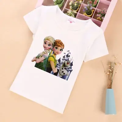 Girls Frozen Princess T-Shirt Pink Short Sleeve
