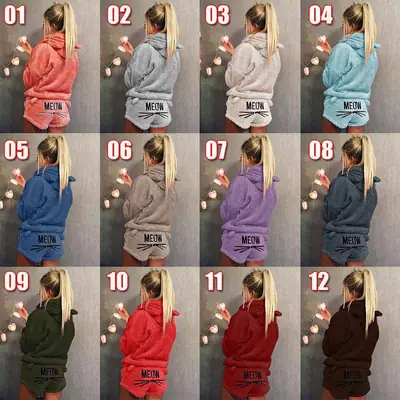 Women Hooded Casual Pajamas Set Black MEADOW