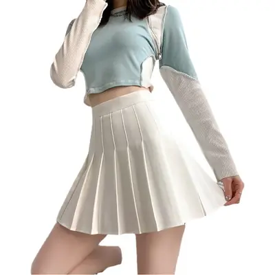 Women Black Pleated Skirt High Waist New Korean Style