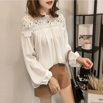 Autumn Long Sleeve Crochet Blouse for Women