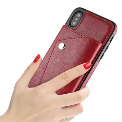 Red Leather iPhone12 Case with Card Slots