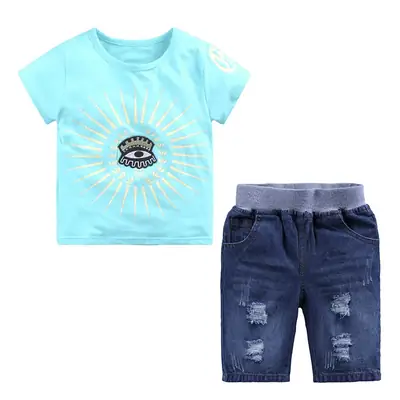 2025 Boys T-Shirt Denim Shorts Two-Piece Suit Small Medium