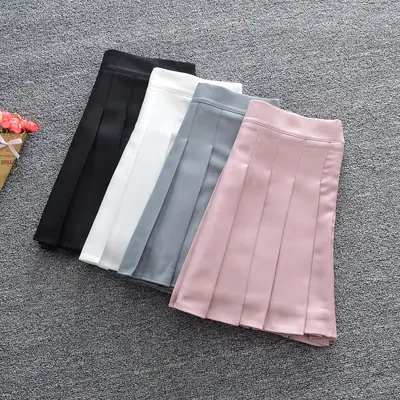 Japanese Pleated Skirt Solid Gray High Waist Liners