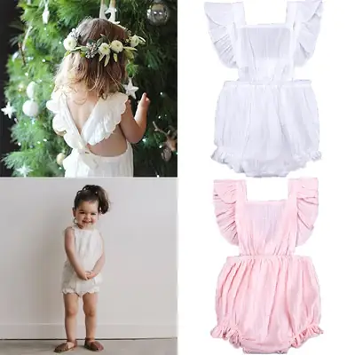 Brown Backless Strap Lace One-Piece Baby Suit