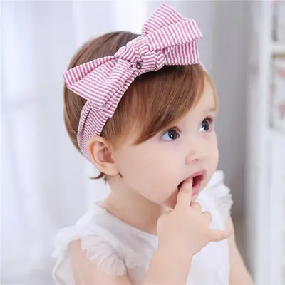 Kids Striped Bow Hairband Orange White Baby Headband