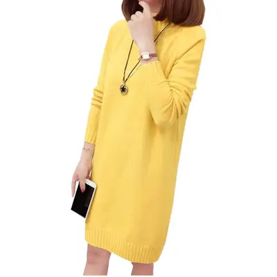 Women's 2025 Knit Turtleneck Dress Brown Mid-Length