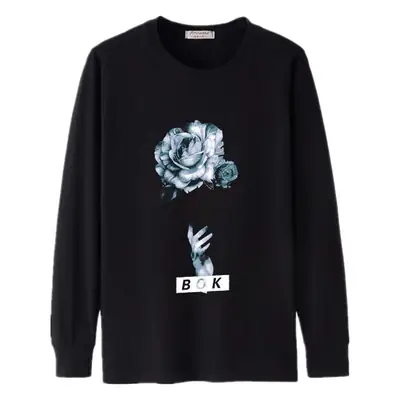 Men Cotton Rose Print Crewneck T-Shirt Extra Large