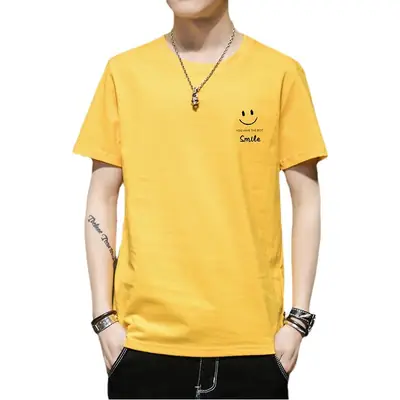 2021 Men Pure Cotton Korean Style Crewneck T-Shirt White