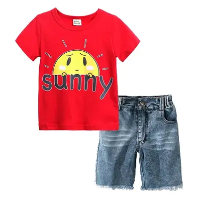 Blue Denim Shorts Set for Boys Summer Wear