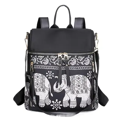 Black Ethnic Crossbody Backpack Women's Oxford Cloth Multi-Functional