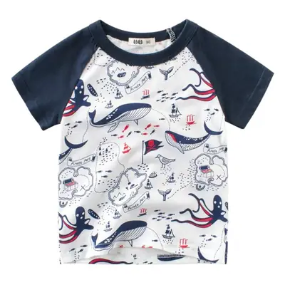 Kids Cotton Graphic T-Shirt Navy White Long Sleeve