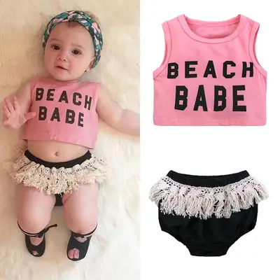 Beach Babe Pink Tassel Shorts Set for Baby Girls