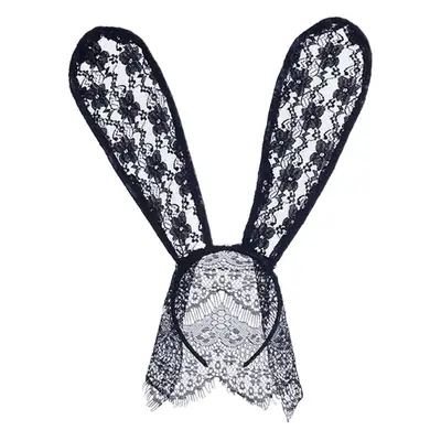 Black Lace Rabbit Ears Headband for Girls Party Dance