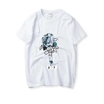Red Black Rose Graphic T-Shirt Large Loose Sleeve Teenwear