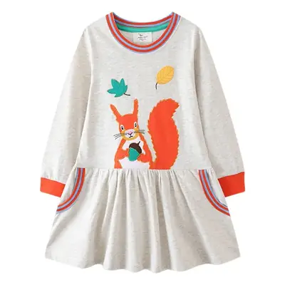 Girls Cotton Squirrel Print Dress Long Sleeve European Style