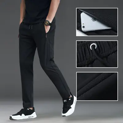Men Slim Fit Dark Grey Straight Pants All Season