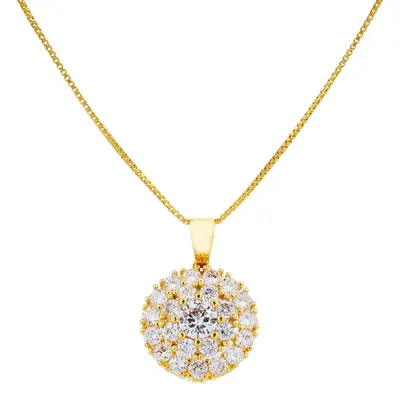 Gold Brass Necklace with Zircon Flower Pendant for Women