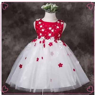 Red White Floral Princess Skirt Performance Costume for Girls