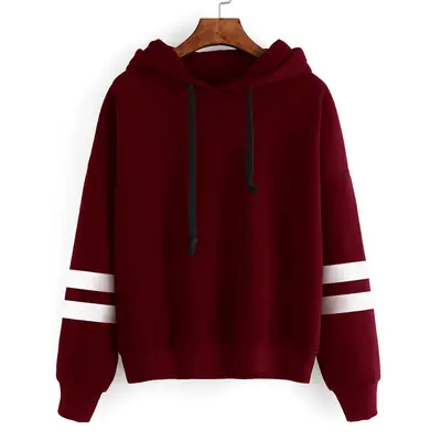 Gray Hooded Sweatshirt with White Stripes Long Sleeve