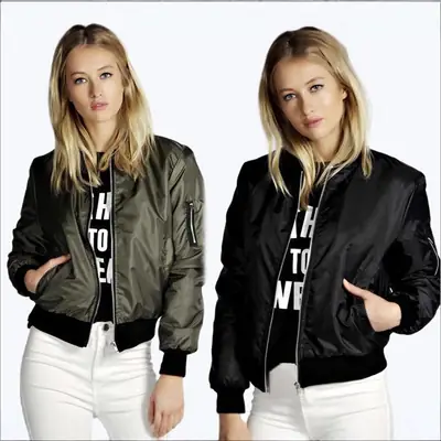 Black Bomber Jacket with White Print for Women