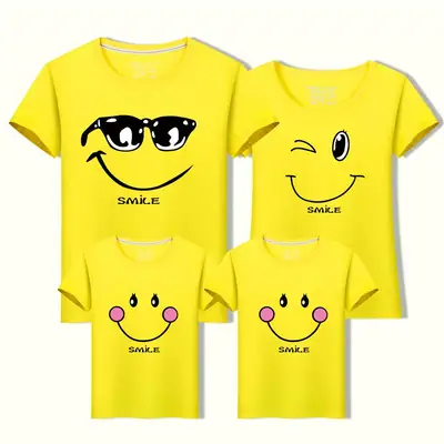Parent-Child Cartoon T-Shirts Black Summer Casual Set