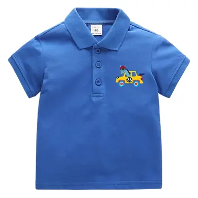 Kids Cotton Polo Shirt Grey Cartoon Print
