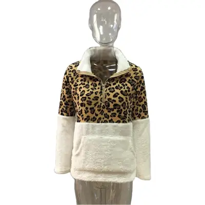 Leopard Print Long Sleeve Sweatshirt Brown Spliced Top
