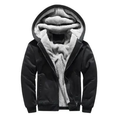 New Men's Black Hooded Sweatshirt Winter Jacket