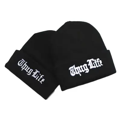 THUG LIFE Wool Knitted Beanie Cap Black Embroidered