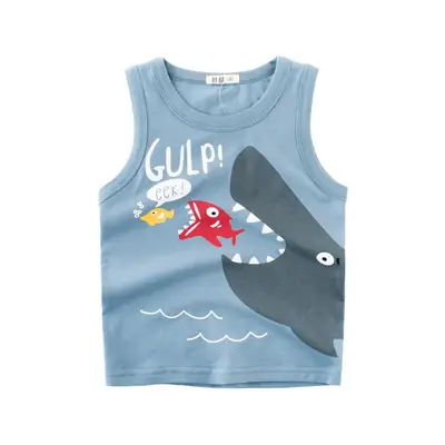 Children's Sleeveless Vest Blue Pure Cotton Summer