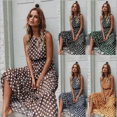 Women's Printed Polka Dot Long Skirt Dress 2025 Spring Summer