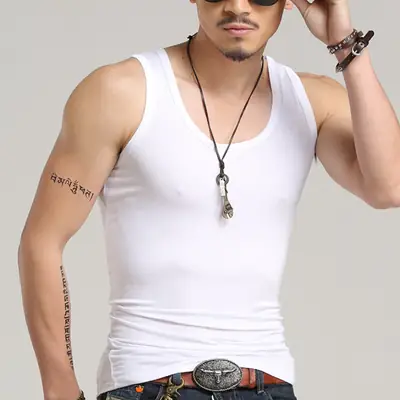 2025 Men's White Tight Fitting Sports Fitness Tank Top