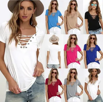 2025 Summer V Neck T-Shirts 10 Colors 8 Sizes