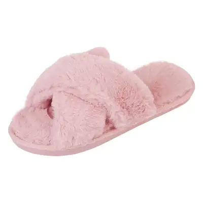 2026 Autumn and Winter New Style Furry Slippers for Women, Open-Toe Cotton Slippers, Cross-Strap Outdoor Wear, Large Size Women's Slippers, Slip-On Slippers