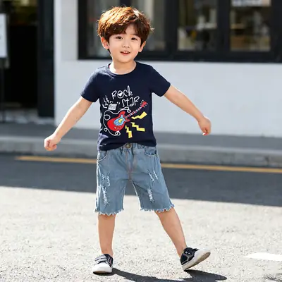 Kids Shark Graphic T-Shirt Navy Blue Boys Set