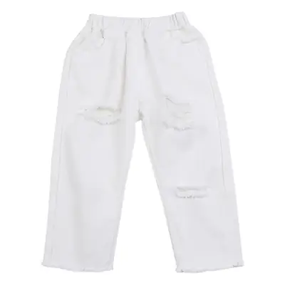 White Ripped Casual Pants for Boys Girls 2025 Korean Style