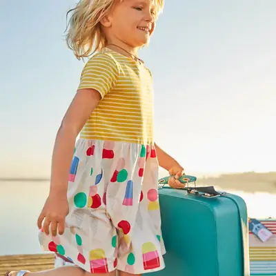 Kids Printed Striped Skirt Dress Pink Elephant Design