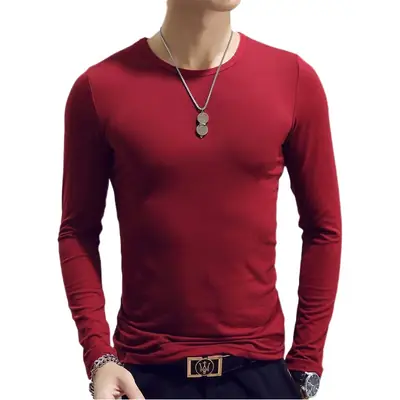Men's Navy Blue Slim Fit Long Sleeve T-Shirt