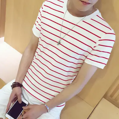 Men Striped Cotton T-Shirt Slim Fit Summer Wear