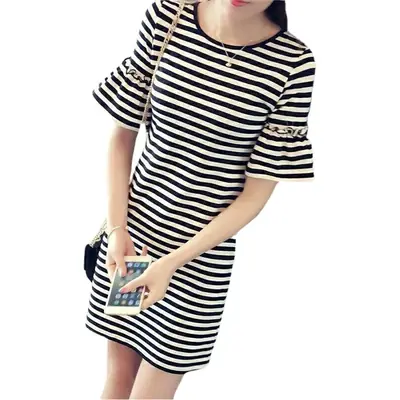Women Striped Mid-Length T-Shirt Summer Wear