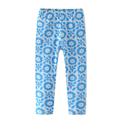 Blue Floral Printed Stretch Leggings for Girls