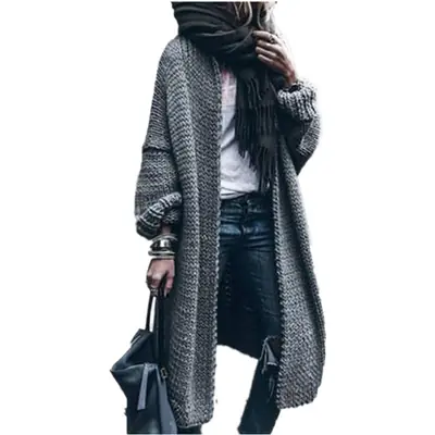 Red Knitted Long Sleeve Cardigan Winter Casual Wear