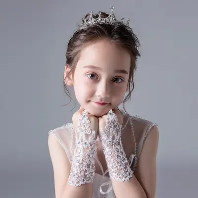 Korean Lace Diamond Fingerless Girl's Wedding Gloves